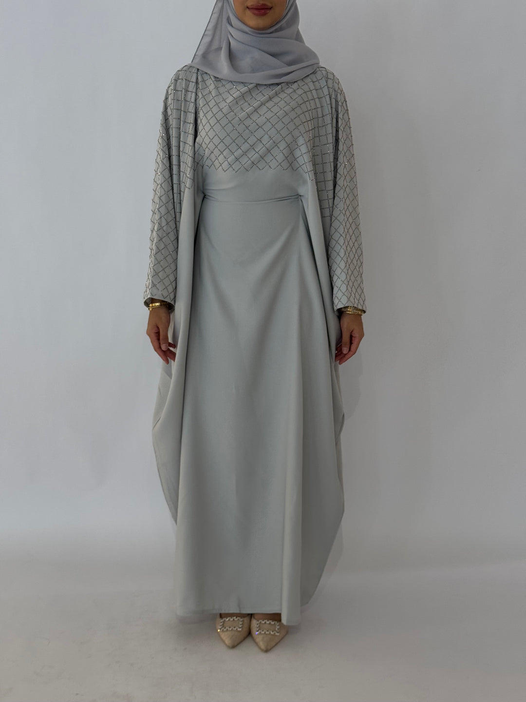 Almaz Butterfly Abaya - Silver