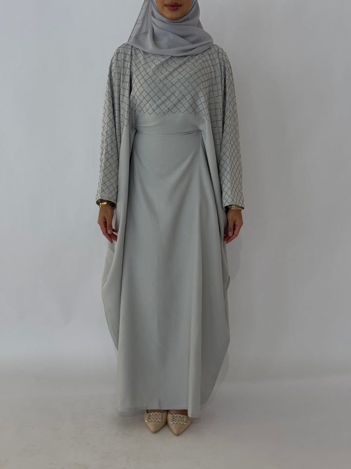 Almaz Butterfly Abaya - Silver