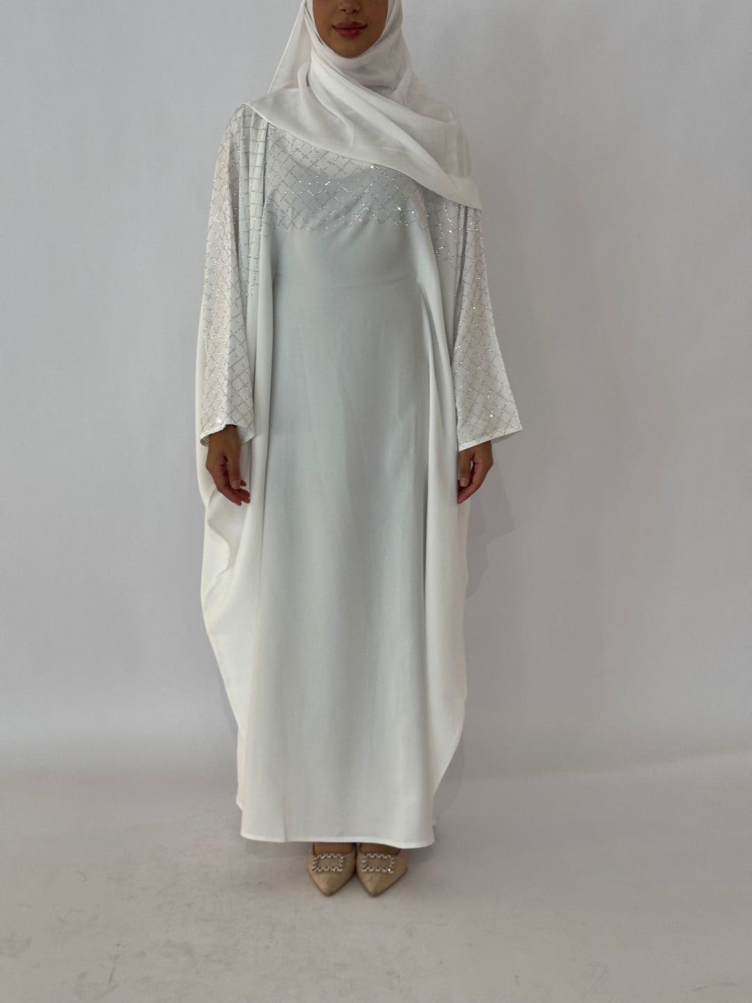 Almaz Butterfly Abaya - White