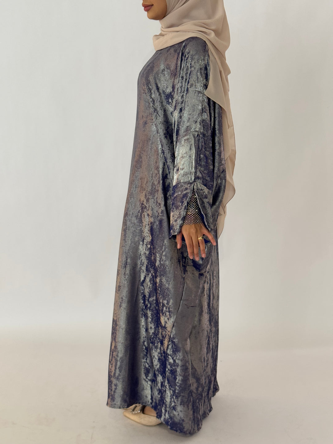 Emara Metallic Butterfly Abaya - Midnight