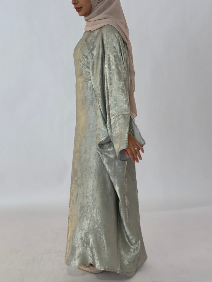 Emara Metallic Butterfly Abaya - Sage