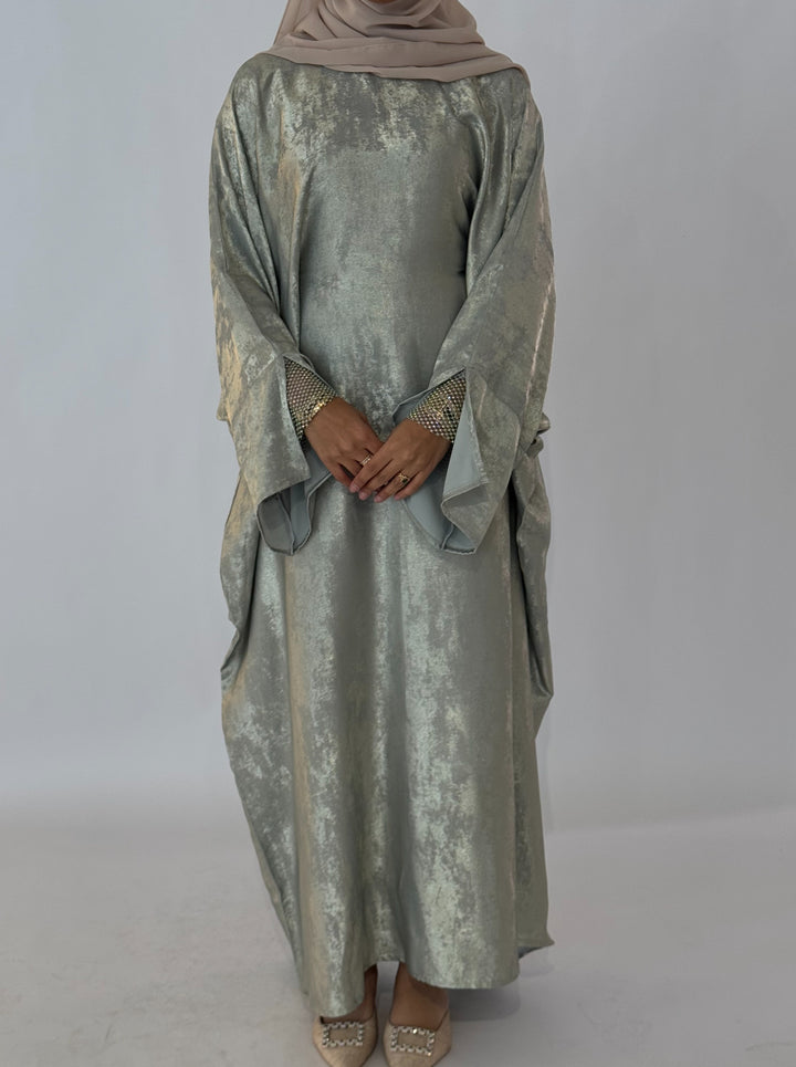 Emara Metallic Butterfly Abaya - Sage