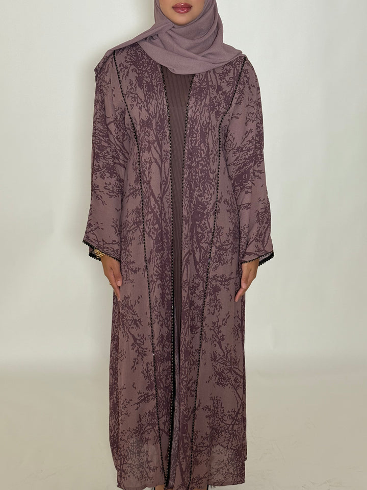 Gamila Printed Abaya - Purple