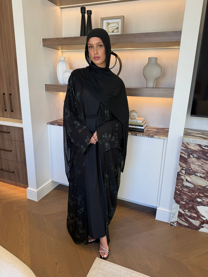 Nawal Floral Abaya - Green