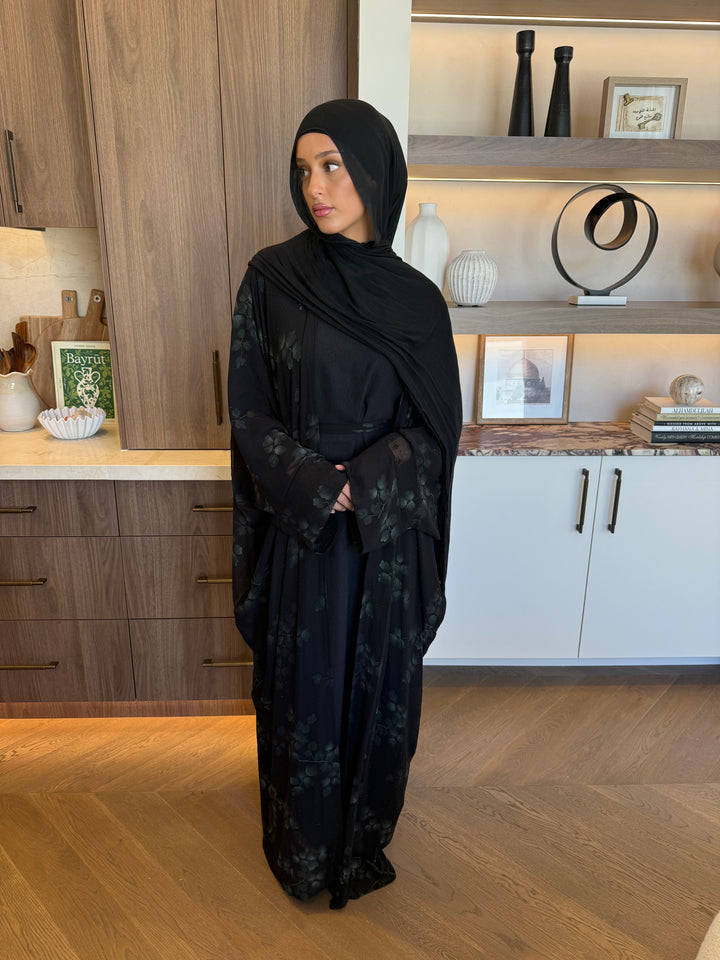 Nawal Floral Abaya - Green