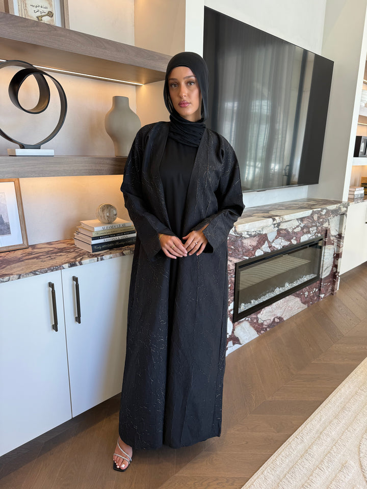 Hayat Marble Abaya - Black