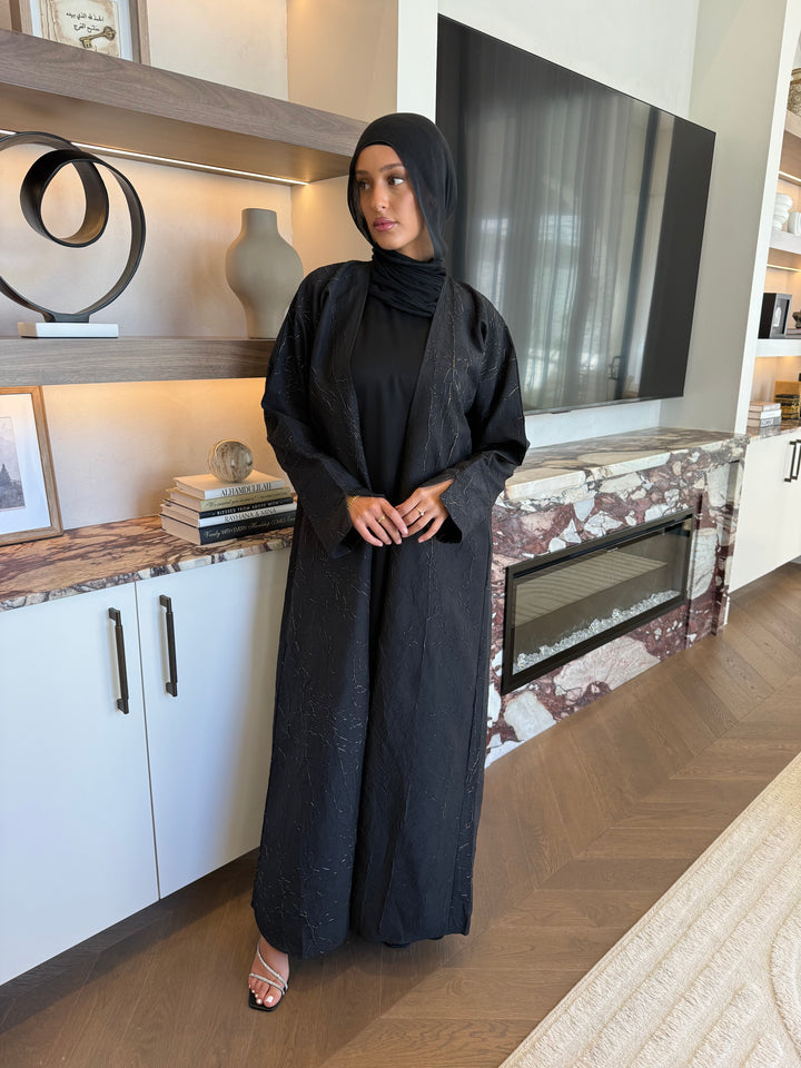 Hayat Marble Abaya - Black
