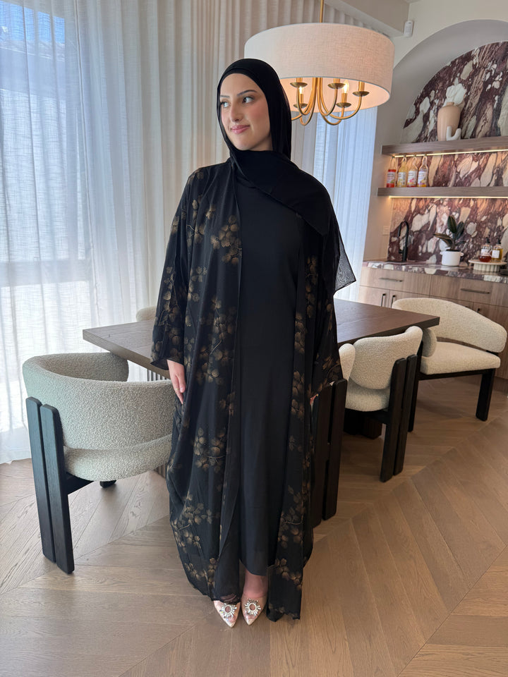 Nawal Floral Abaya - Brown