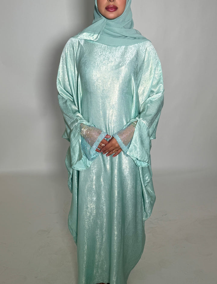 Emara Metallic Butterfly Abaya - Teal