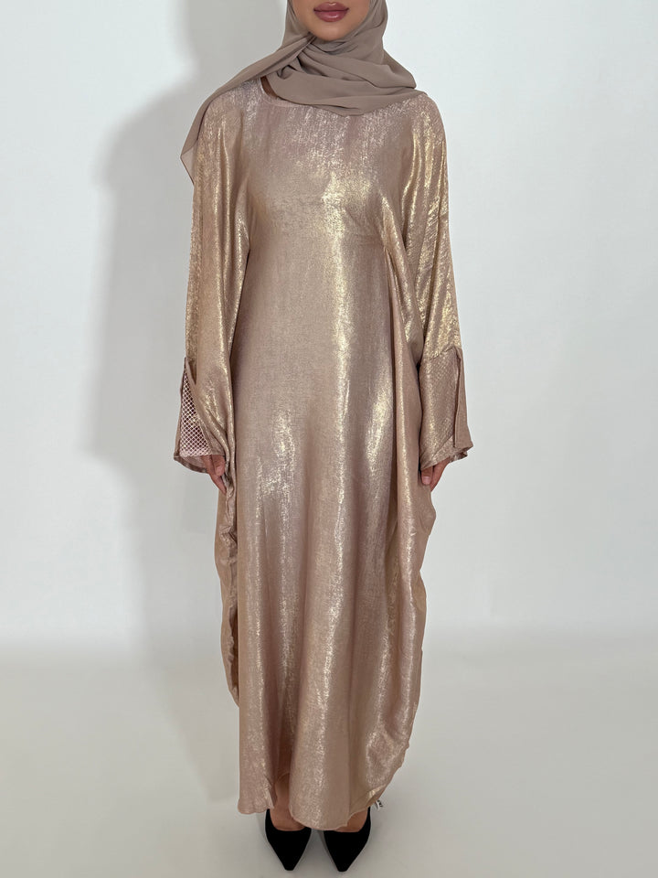 Emara Metallic Butterfly Abaya - Gold