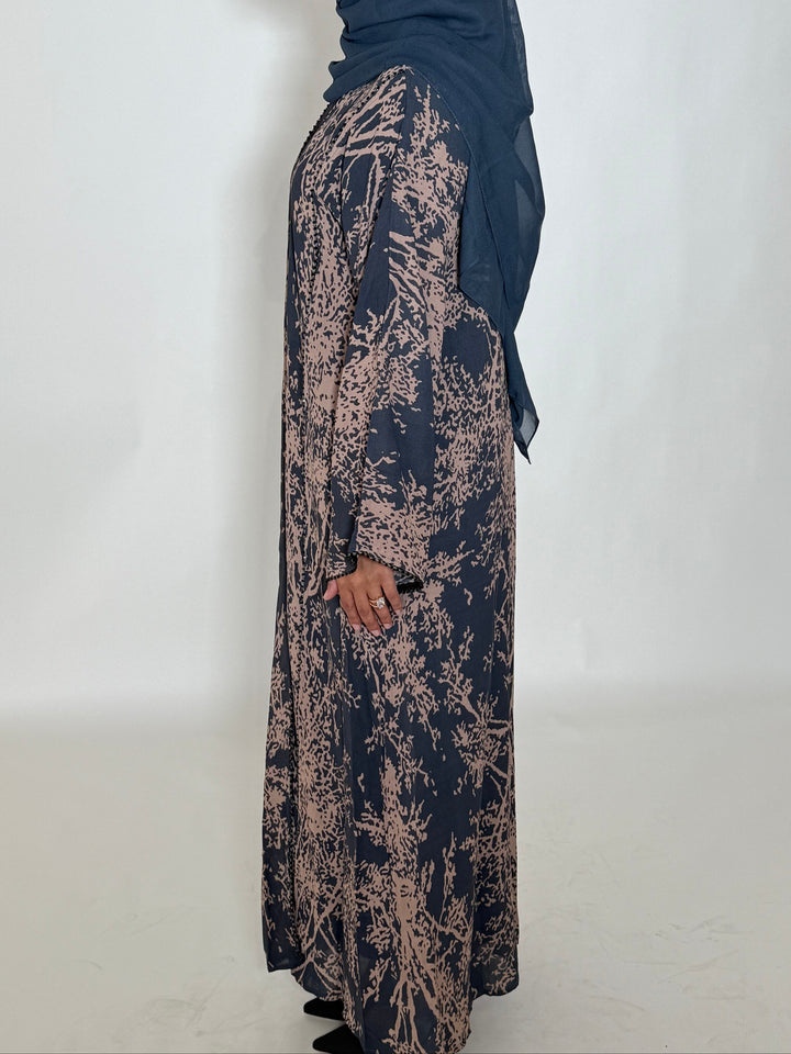 Gamila Printed Abaya - Navy