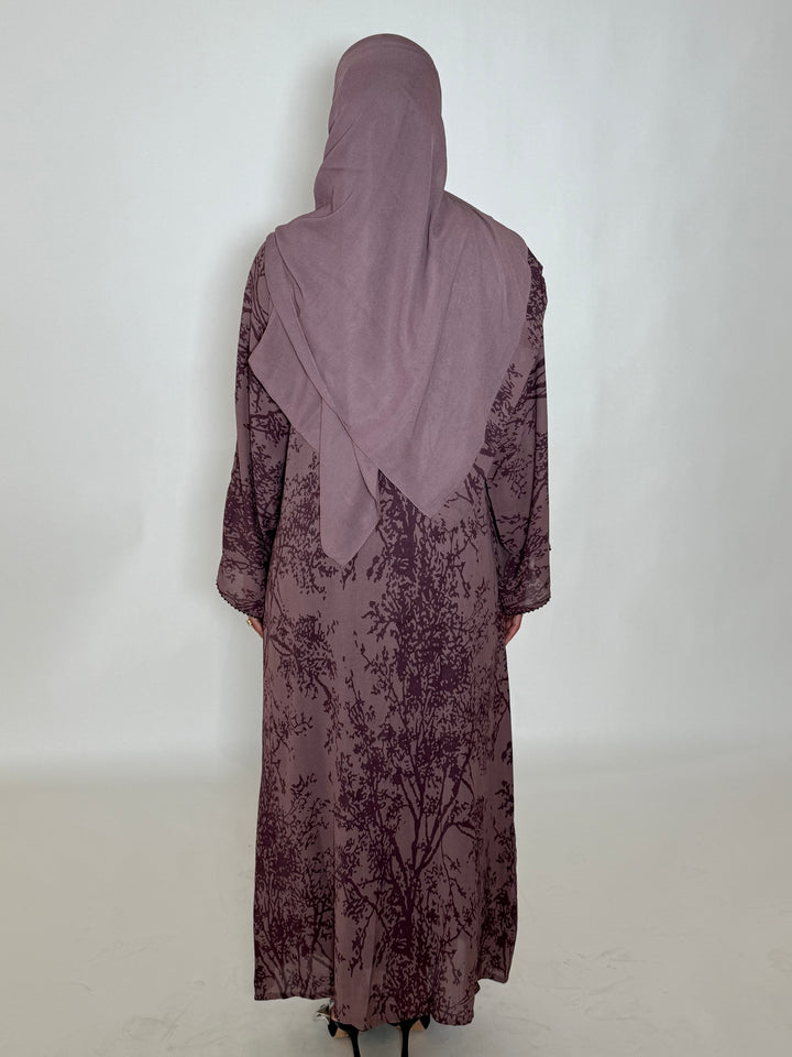 Gamila Printed Abaya - Purple