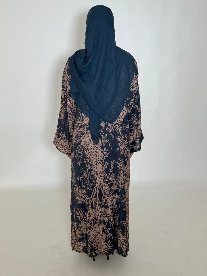Gamila Printed Abaya - Navy