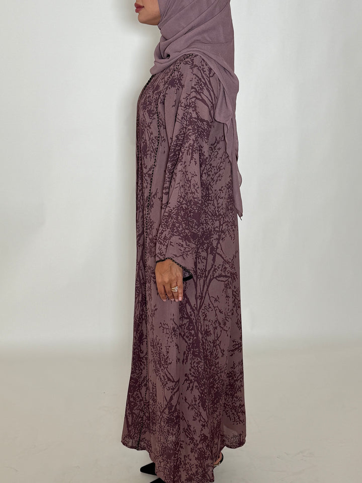 Gamila Printed Abaya - Purple