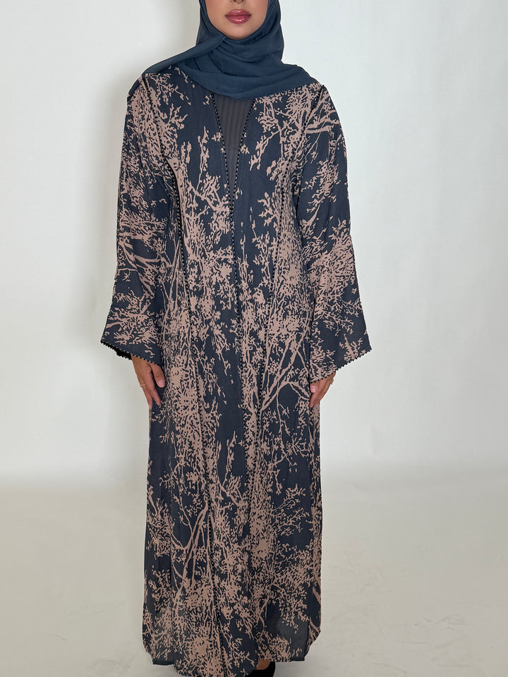 Gamila Printed Abaya - Navy
