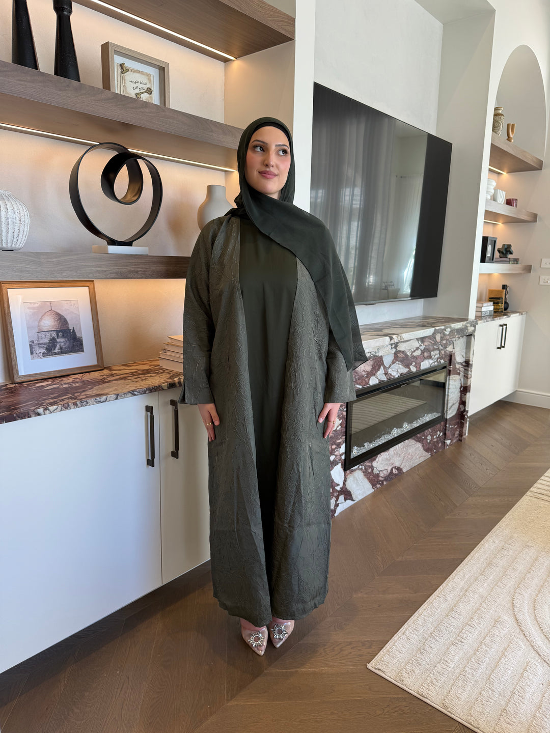 Hayat Marble Abaya - Khaki